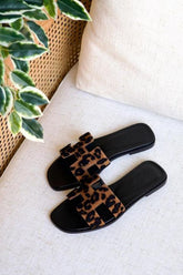 Hermes Paris Oran Leopard Print Flats For Her With OG Box & Carry Bag Slide Brown Black