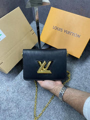 Louis Vuitton Twist MM Bag Crafted Epi Leather Sling Chain Strap With OG Double Dust Cover & Carry Bag Black 43662