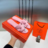 Hermes Paris Oran Pink Flats For Her With OG Box & Carry Bag Slide Pink