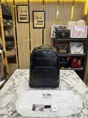 Coach Ethan Black Leather Backpack with Front Zip Pockets & Dust Bag (888)