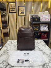 Coach Ethan Coffee Leather Backpack with Front Zip Pockets & Dust Bag (888)