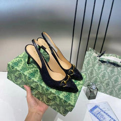 Gucci GG Monogram Embossed Leather Slingback Pump Black With OG Box & Dust Bag G5568 Black