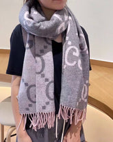 Gucci GG Monogram Jacquard Wool Scarf Beige & Grey Pink With OG Box Carry Bag