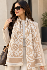 Louis Vuittion Floral Monogram Pattern Scarf Beige & Ivory With OG Box