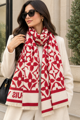 Louis Vuittion Floral Monogram Pattern Scarf Red & Ivory With OG Box & Carry Bag