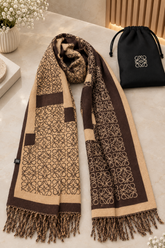 Loewe Anagram Jacquard Wool-Blend Scarf Black Beige & Brown With Polythene Packing