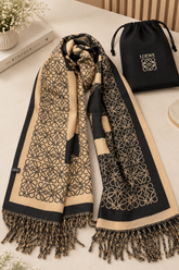 Loewe Anagram Jacquard Wool Blend Scarf Black & Beige & Brown With Polythene Packing