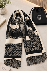 Loewe Monogram Pattern Scarf Black & Ivory With Polythene Packing