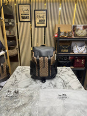 Coach Signature Canvas Backpack Apricot Black With Dust Bag 2759
