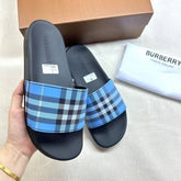 Burberry Check Slides In storm Blue Men