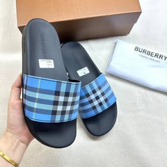 Burberry Check Slides In storm Blue Men