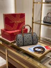Tory Burch T Monogram Speedy Barrel Bag Navy Blue Jacquard With OG Box & Dust Cover 163259