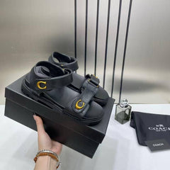 On Sale Coach Leather Black Sandals For Her With Original Box Dust Cover