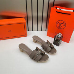 On Sale Hermes Oran Pump Dark Khakhi Heels With Original Box & Carry Bag