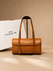 Coach Bridget Flap Shoulder Bag Smooth Leather Gold Brown Tan With OG Box & Dust Cover