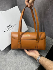 Coach Bridget Flap Shoulder Bag Smooth Leather Gold Brown Tan With OG Box & Dust Cover
