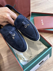 Loro Piano Summer Charms Walk Mules Navy Suede Mens