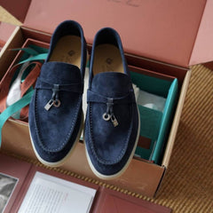 Loro Piano Summer Charms Walk Mules Navy Suede Mens