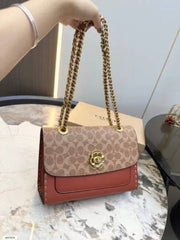 Coach CC Signature Rivet Parker 18 Shoulder Bag Caramel With OG Box & Dust Cover 28033