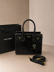 Ysl Black Saint Laurent Nano Sac de Jour Croc Embossed Bag Jester Black 8882