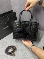 Ysl Black Saint Laurent Nano Sac de Jour Croc Embossed Bag Jester Black 8882
