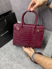 Ysl Fushsia Wine Saint Laurent Nano Sac de Jour Croc Embossed Bag Jester Fushsia Wine 8882