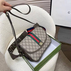 Gucci Ophidia GG Supreme Monogram Web Studded Flap Shoulder Bag With OG Box Dust Cover & Carry Bag 722117
