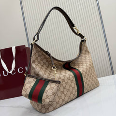 Gucci Web Large Shoulder Bag With Pouch In Sand & Brown GG Tote Bag With Dust Cover A008