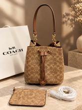 Coach Rowan Signature Caramel Brown Bucket Bag With Small Removable Zip Pouch With OG Magnet Box & Dust cover Caramel Brown