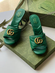 Gucci GG Marmont Green Mules Sandal Heel For Women With Original Box And Carry Bag