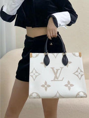 Louis Vuitton LV M46912 On The Go Monogram Premium Leather Tote Bag With Dust Bag (White Cream)