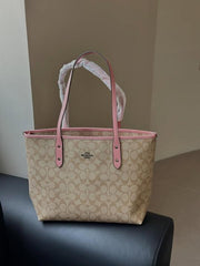 Coach Signature City Tote Bag With OG Box & Dust Bag (Beige Pink - 1127)