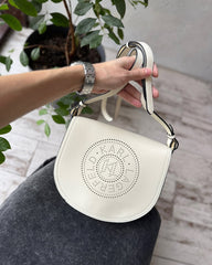 Karl Lagerfeld KCircle Saddle Perforated Logo Bag -White With OG Box & Dust Bag