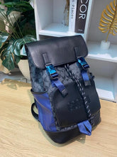 Coach Rivington Backpack Colorblock Black Blue Signature Canvas Unisex Backpack With Dust Cover 058-1 Black Blue