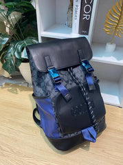 Coach Rivington Backpack Colorblock Black Blue Signature Canvas Unisex Backpack With Dust Cover 058-1 Black Blue