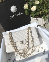 Chanel Classic Flap White Medium Lambskin With OG Box & Dust Bag 1119 White Gold