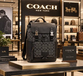 Coach Charter Backpack in Signature Canvas with Leather Flap Dual Buckle Closures & Front Zip Pocket (058)