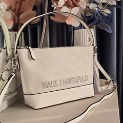 Karl Lagerfeld Ikon Crossbody NFT All Over Pattern White Bag With Dust Bag