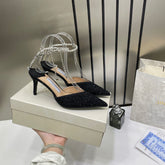 Jimmy Choo Stevie Black Crystal Heels For Women With Original Box And Carry Bag
