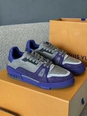 Louis Vuitton Men's Crystal Covered Trainer Sneakers Blue Grey