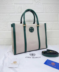 Tory Burch Blake Canvas Tote With Dust Bag TB608 Apricot Green