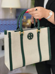 Tory Burch Blake Canvas Tote With Dust Bag TB608 Apricot Green