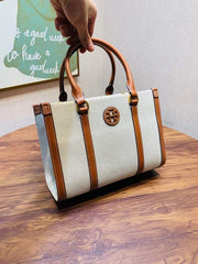 Tory Burch Blake Canvas Tote With Dust Bag TB608 Apricot Brown
