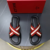 Bally Logo Stripe Slides Premium Black Red