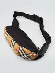 Burberry Black Vintage Coffee Check Print Nylon Waist Belt Bag With Dust Cover