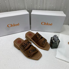 WMN Chloé Premium Woody Slides in Brown whit og box