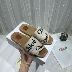 Chloe Premium Woody Slides Flats Whit og box