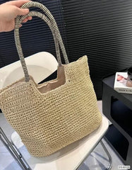 YSL Saint Laurent ICare Raffia Jute Tote Bag With OG Box & Dust Bag (Beige - 992)