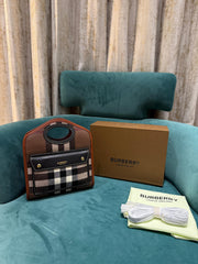 Burberry Mini Checkered Leather Tote Bag With OG Box & Dust Bag 2733 Grey Grid