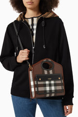 Burberry Mini Checkered Leather Tote Bag With OG Box & Dust Bag 2733 Grey Grid